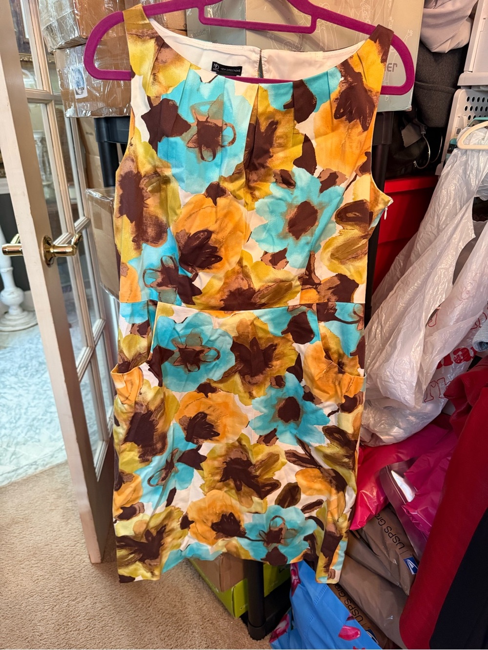 new directions Turquoise, Mustard & Brown Floral Midi Dress